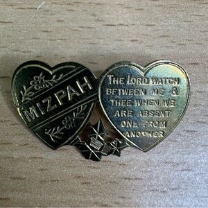 Mizpah Heart Brooch Antique Gold Pin The Lord Watch Between Me And Thee